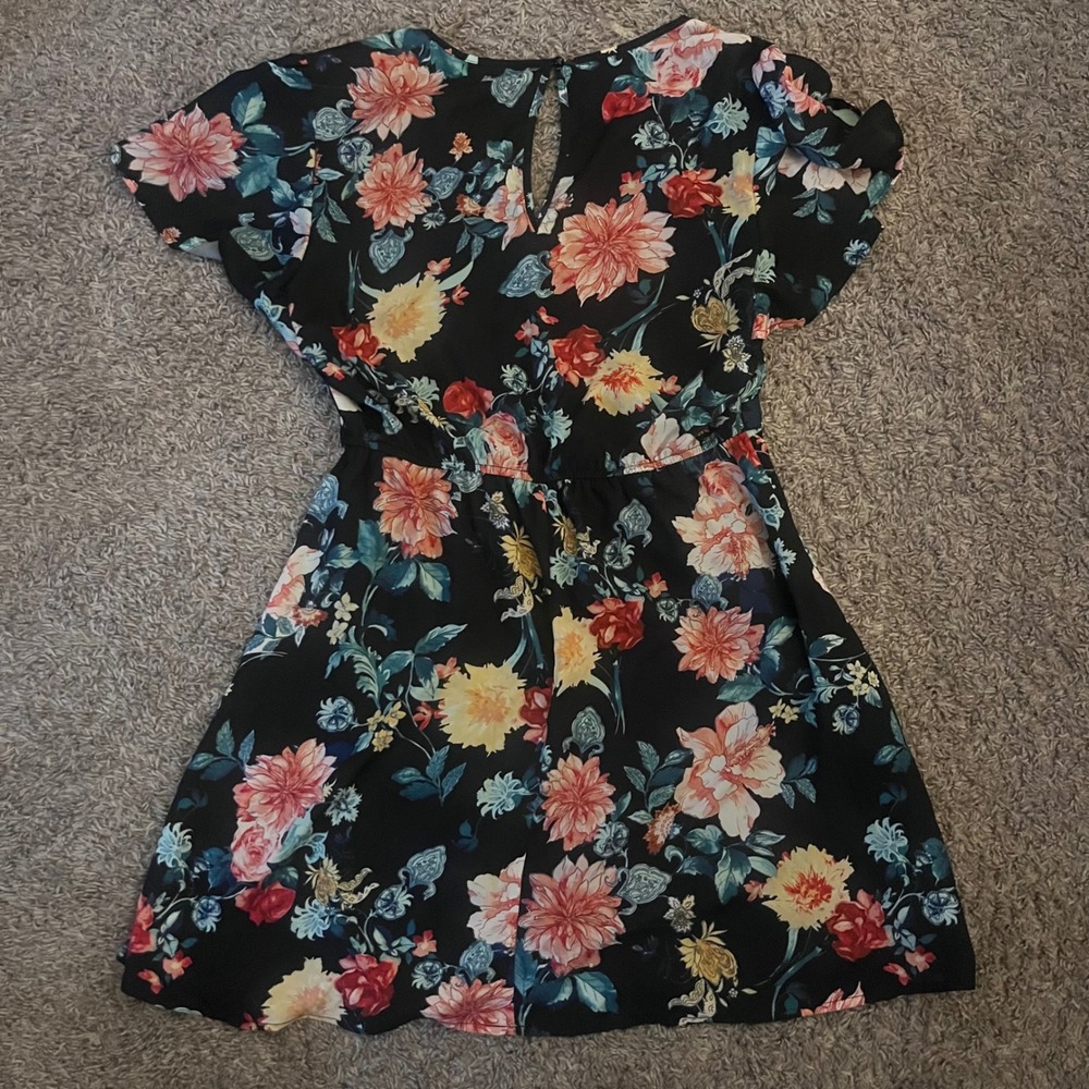 Trixxi Floral Mini Dress Black V-Neck Flutter Sleeve XL 26R4511EVI - Picture 2 of 7
